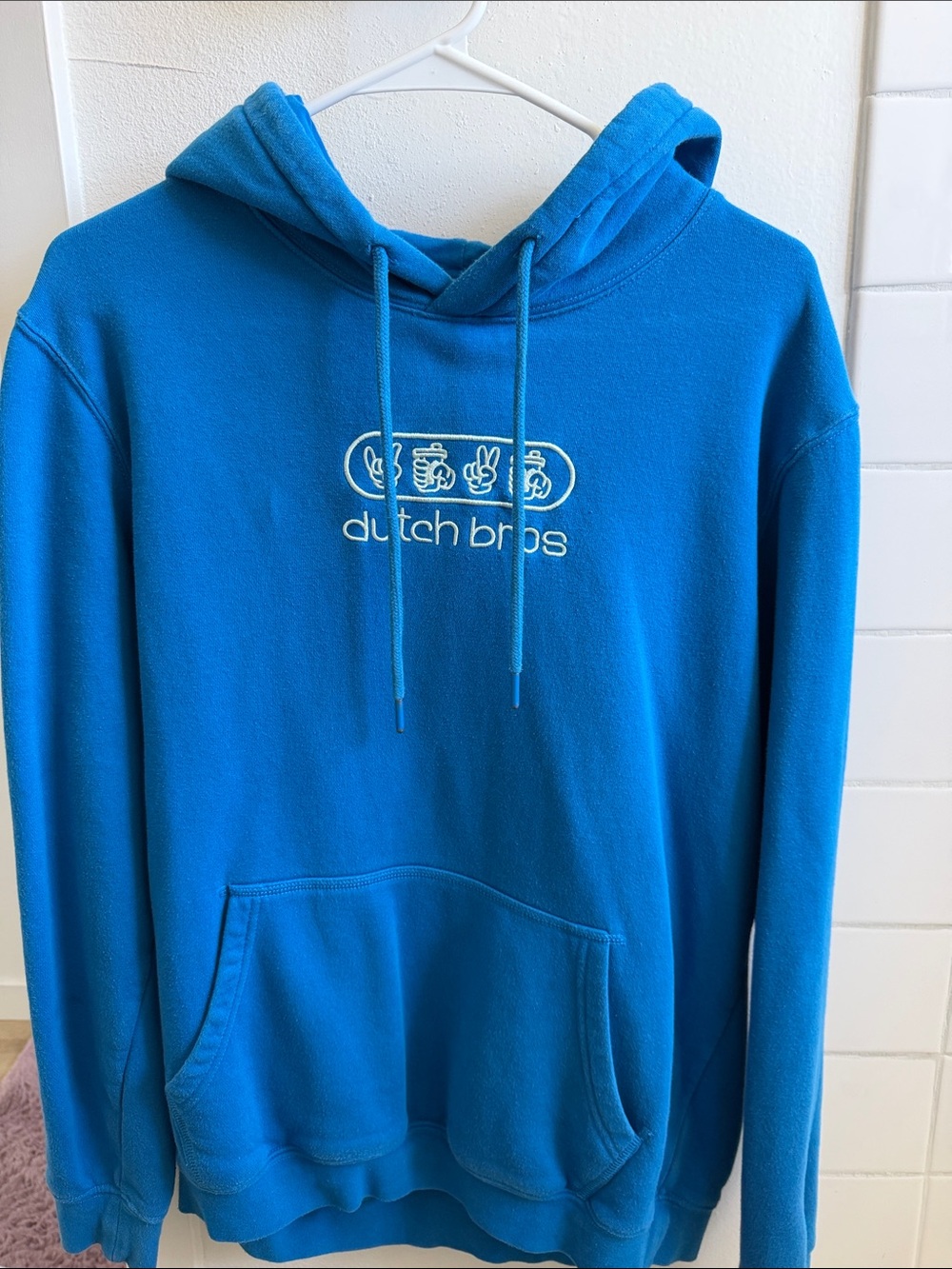 Dutch Bros Bright Blue Pullover Hoodie with White Logo